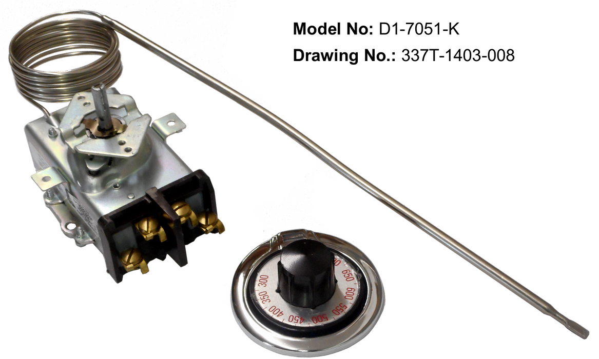 D1-7051-K: 300°-700°F DPST Heating Line Voltage Mechanical Thermostat, 120 to 480VAC