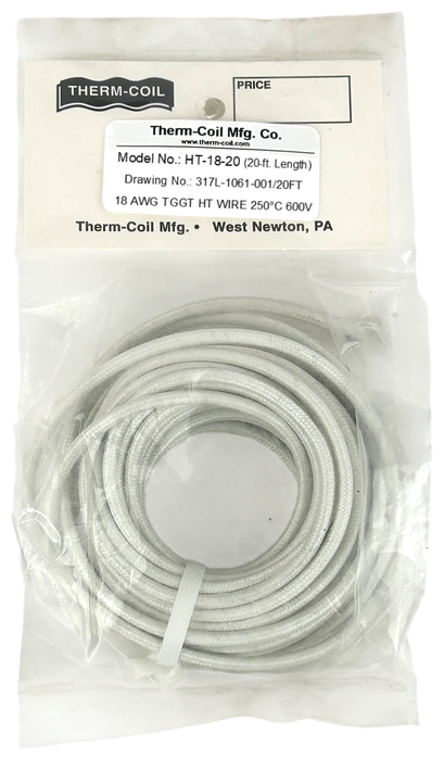 HT-18-20: 20-ft. #18 AWG TGGT High-Temperature Appliance & Industrial Wire, 600 Volts, 250°C (482°F) (Copy) (Copy)