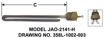 JAO-2141-H(Lug Terminals) Model: 2180W @ 220V 1-Phase, 10-1/2" Immersion Length Jackson Dishwasher Booster Immersion Elements, 1" MPT Screw Plug