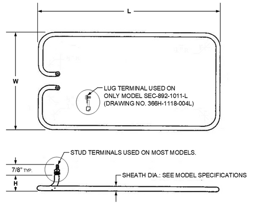 SEC-893-1041 Model: 1000W @ 240V .315" DIA. Seco / Delfield 893 Equivalent Warmer Replacement Element For Seco Steam Tables 15-5/8" L x 10-1/8" W x 1-3/16" H