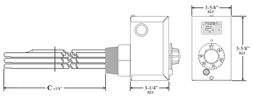HA-7521 Model: 7500W @ 208V 1-Phase, 19" Immersion Length Regulated 2" NPT Commercial Dishwasher Heating Elements