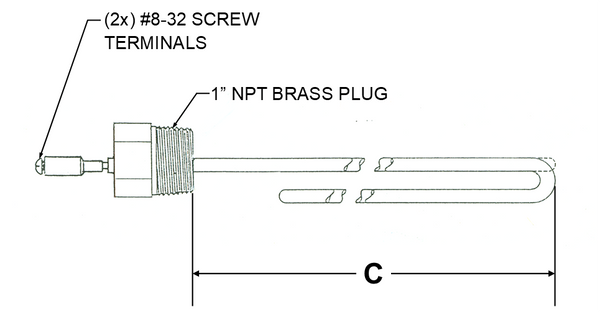 PO Models: 1" NPT Thread Brass Plug Screw-In Style Copper Element For Small Tank Applications