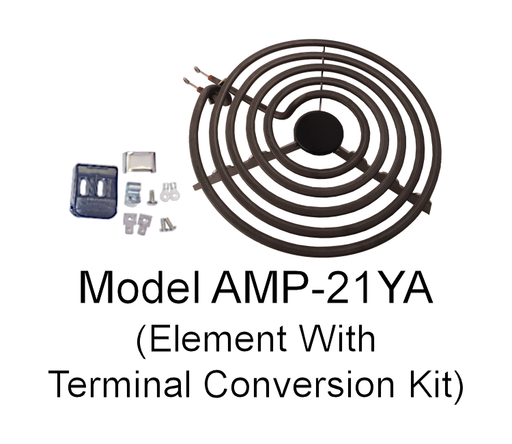 Model AMP-21YA: Whirlpool WP3191454 Equivalent Replacement 8" Surface Element For Ranges/Ovens, 2,100W / 1,575W @ 240V / 208V - With Terminal Conversion Kit
