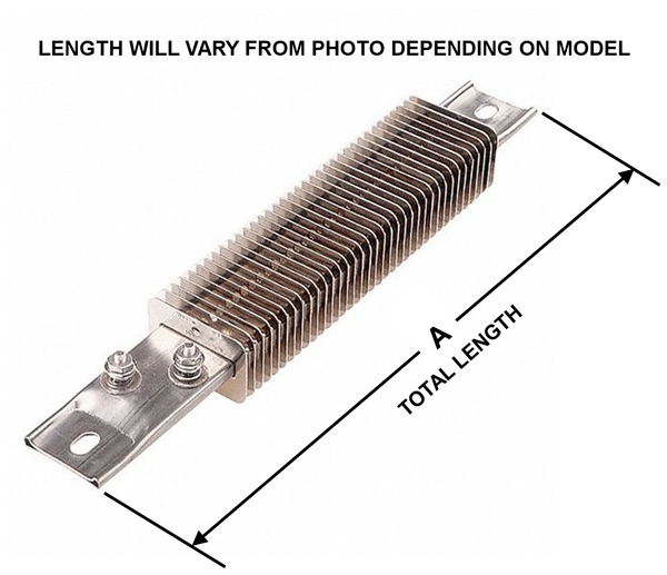 240V Units Only: 1-1/2" Wide Stainless Steel Finned Channel Strip Heaters With Mounting Tabs and (2) ﻿#10-32 Screw Terminals Offset (Diagonal) At One End