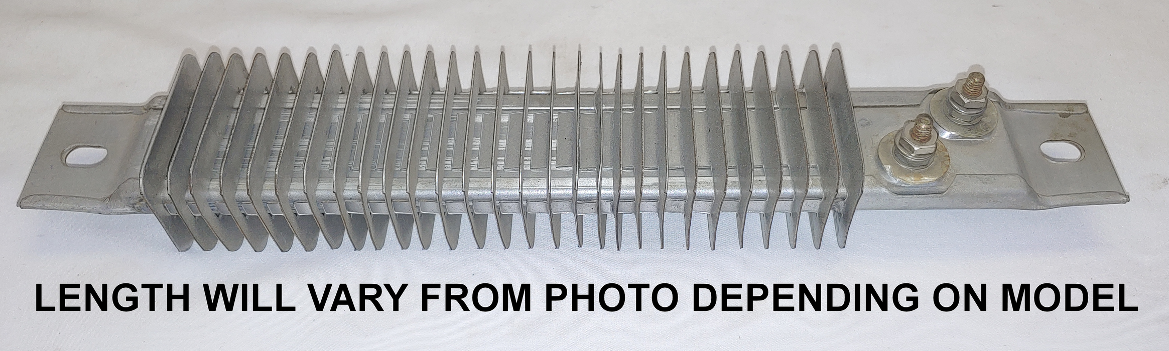 Finned Aluminized Steel Channel Strip Heaters With Mounting Tabs and (2) ﻿#10-32 or #10-24 Screw Terminals Offset (Diagonal) At One End