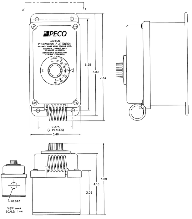 Peco TH109-009 40°F to 100°F 2-Stage SPDT Coiled Thermostat With NEMA 4X Moisture-Resistant Enclosure