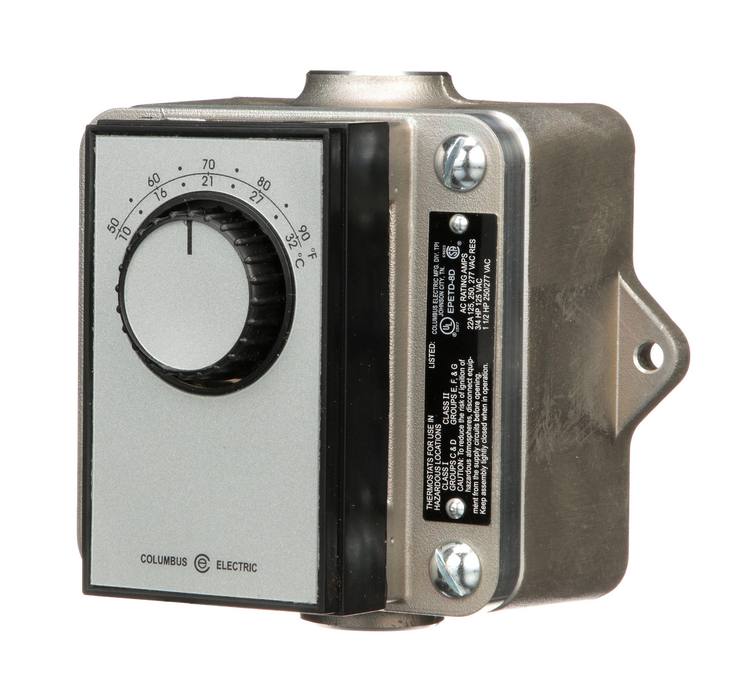 Model EPETD8D: TPI EPETD8D Hazardous Location Line Voltage Heat/Cool DPST Thermostat, 50°F to 90°F