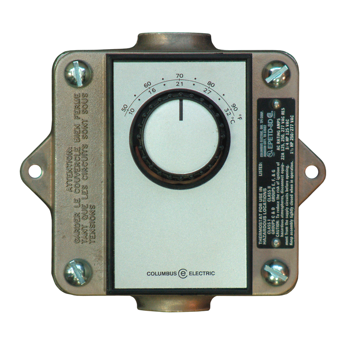Model EPETD8D: TPI EPETD8D Hazardous Location Line Voltage Heat/Cool DPST Thermostat, 50°F to 90°F